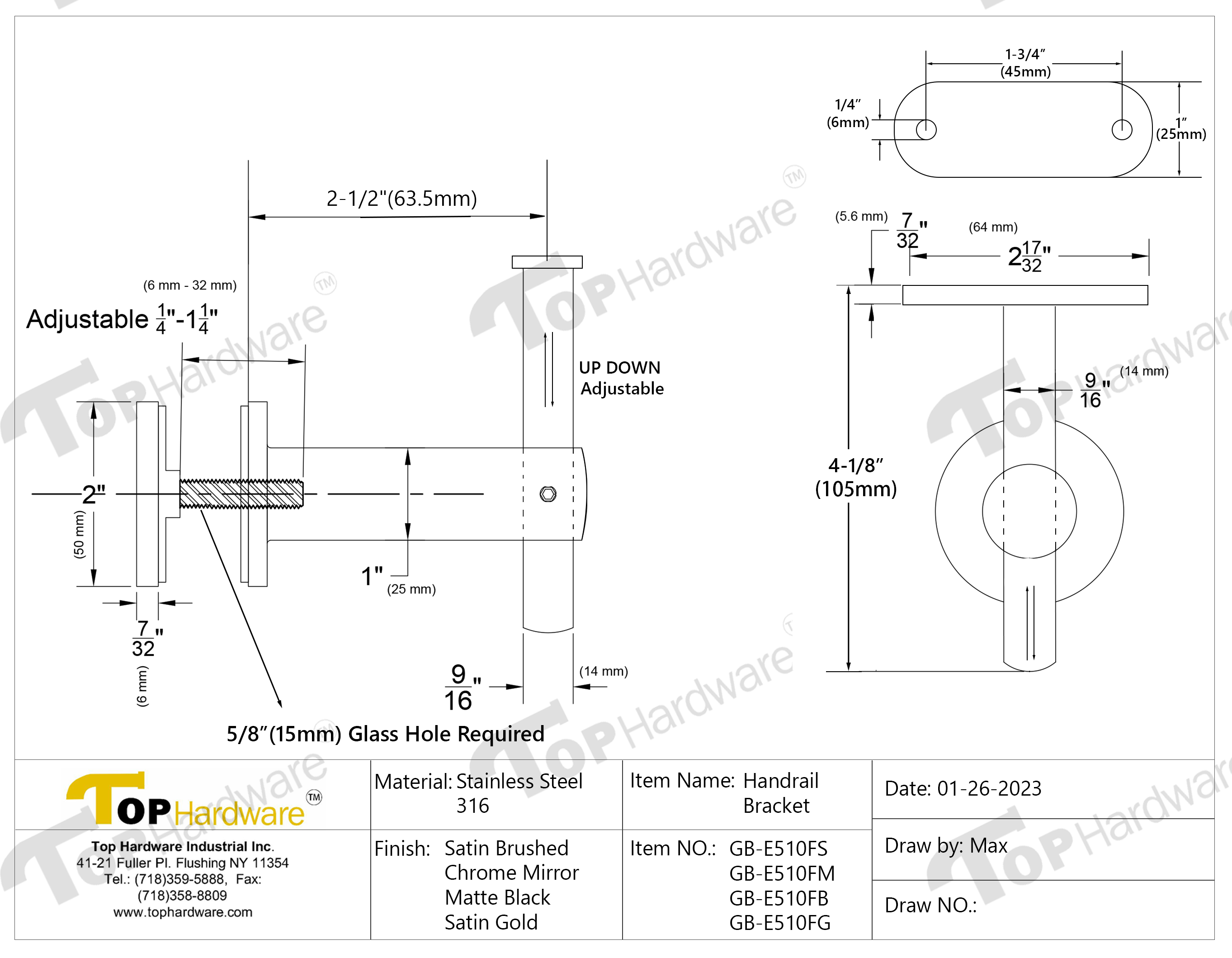 (GB-E510F_) Stainless Steel Glass Mount Handrail Bracket for Square ...